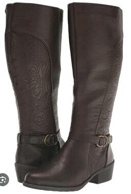 Easy Street ~Woman Sz 8.5W~Luella Plus Brown Knee High Plus Wide Calf Boots NWOB
